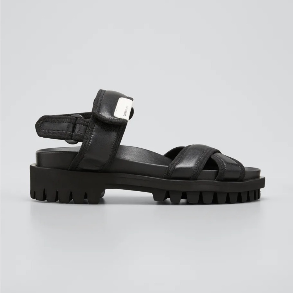 NWOT Ganni Black Leather Crisscross Hiking Sandal Slide